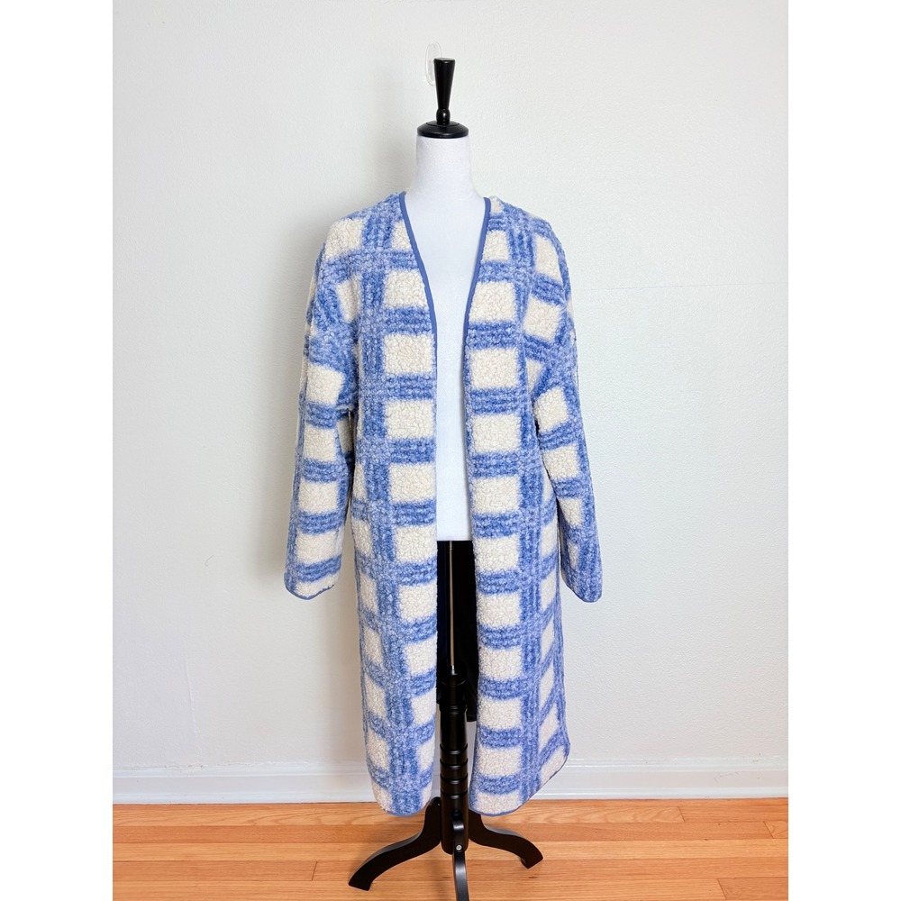 Baltic Born Plaid Sherpa Long Lightweight Cardigan Trench Coat Size XL Cozy Chic